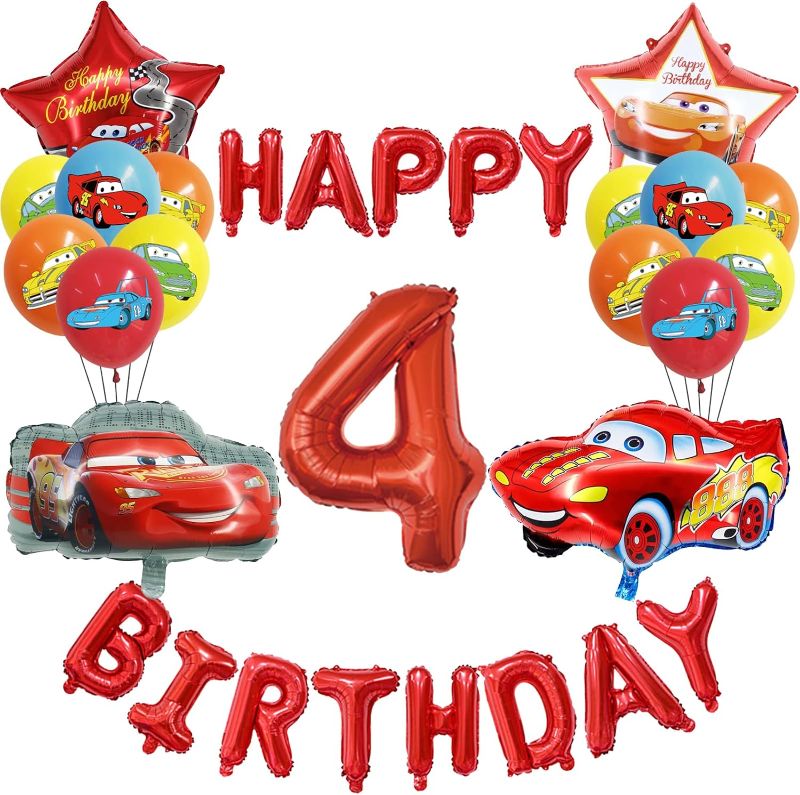 Photo 1 of 18Pcs Cars Birthday Party Balloons 40 Inch Red Number 4 Balloons and Cars Foil Balloons for Kids Birthday Baby Shower Cars Theme Party Decorations (4th)
