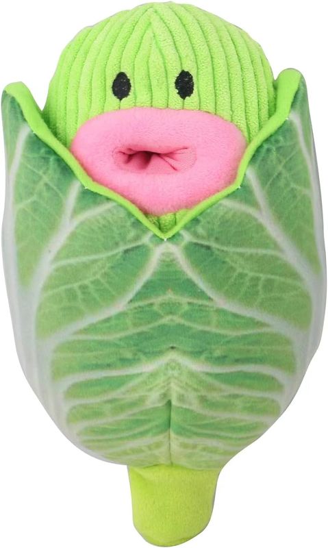 Photo 1 of 2 in 1 Squeaky Dog Chew Toys with Crinkle Paper, Interactive Treat Dispenser Dog Toy, Veggie Cabbage Dog Plush Toy, Durable Hide and Seek Dog Puzzle Toy for Small Medium Large Breed
