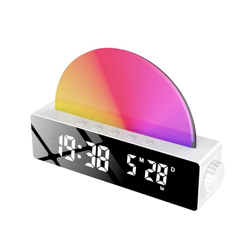 Photo 1 of BAOTOP Wake Up Light Alarm Clock for Bedrooms Sunrise Simulation 12/24H,Dual Alarm,Snooze, Magical Multicolor LED Alarm Clock Digital Atmosphere Clock, Gift for Adults Kids Teenage Boys Girls (White)