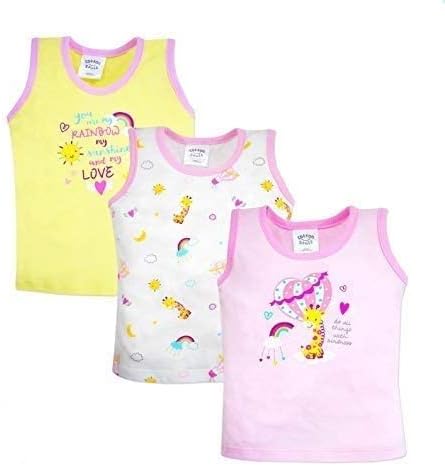 Photo 1 of COTTON STUFF Baby Sleeveless Tank Tops 100% Cotton Shirts Undershirts T-Shirts for Girls (Kindness Collection, Pack of 3) 3- 6 MONTHS - S 
