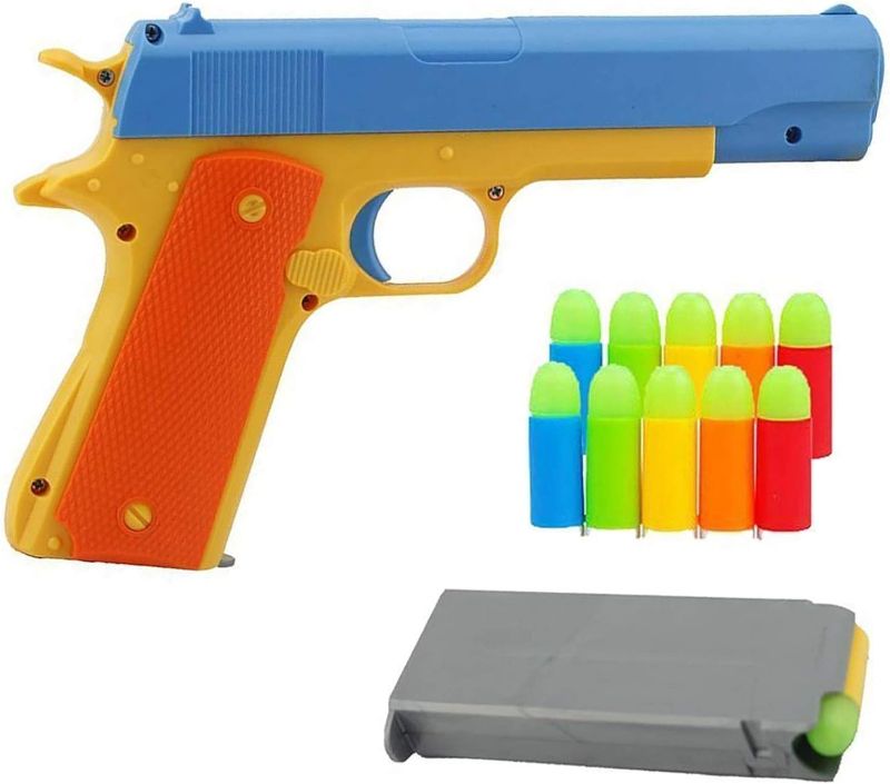 Photo 1 of Alisaso Colt 1911 Kid Toy Gun with Soft Bullets Ejecting Magazine - Style of M1911 Toy Guns for Boys Pistol with Play,M1911A1 Colt 45 Dart Guns (Blue)