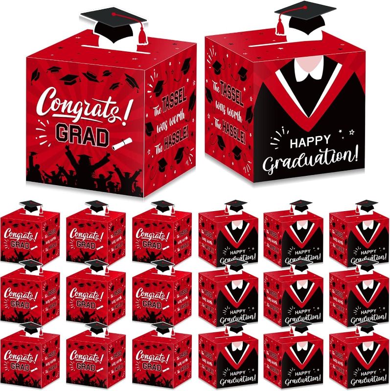 Photo 1 of 72 Pieces Graduation Favor Boxes Graduation Cap Candy Boxes Congrats Grad Favor Box Graduation Party Supplies Graduation Cap Treat Chocolate Box for Graduation Party Decoration Supplies (Red)
