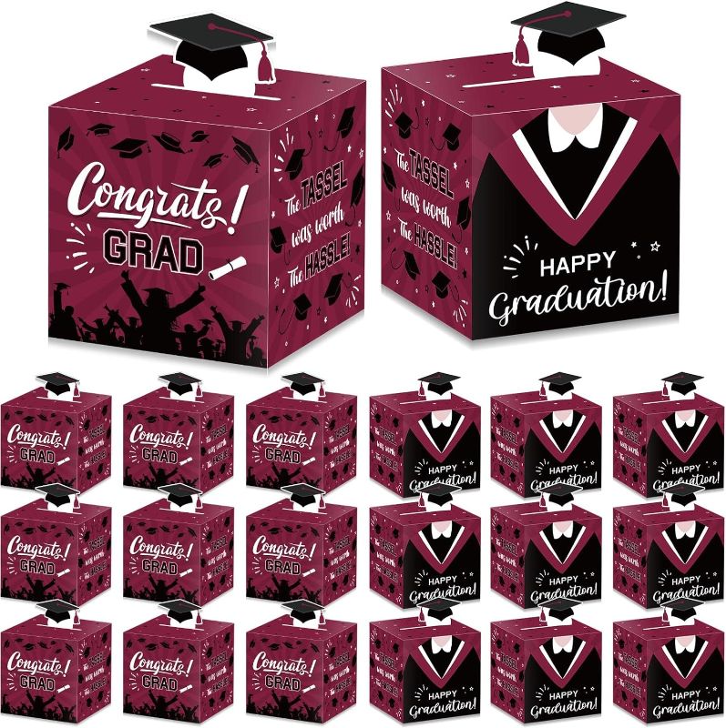 Photo 1 of 72 Pieces Graduation Favor Boxes Graduation Cap Candy Boxes Congrats Grad Favor Box Graduation Party Supplies Graduation Cap Treat Chocolate Box for Graduation Party Decoration Supplies (Maroon)
