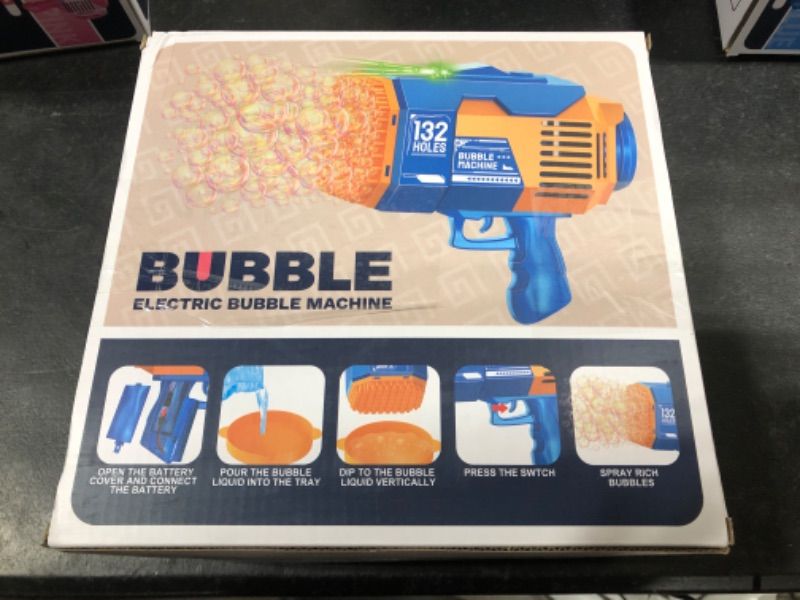 Photo 3 of 132 Holes Bubble Gun Toys, Rocket Launcher Bubble Blower Toy, Portable Bubble Machine With Colorful Light, Big Bubble Maker For Outdoor Indoor Games, Bubbles Machine For Wedding Birthday Gifts (Blue)