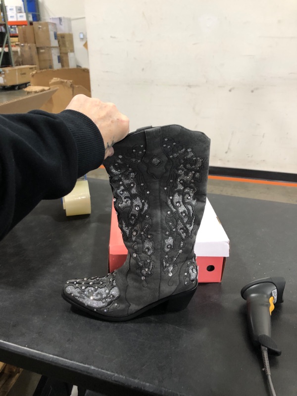 Photo 2 of SIZE 9 Women Glitter Inlay Rhinestones Cowgirl Cowboy Boots Embroidered Mid Calf Boots Work Western Boots 9 Y Black