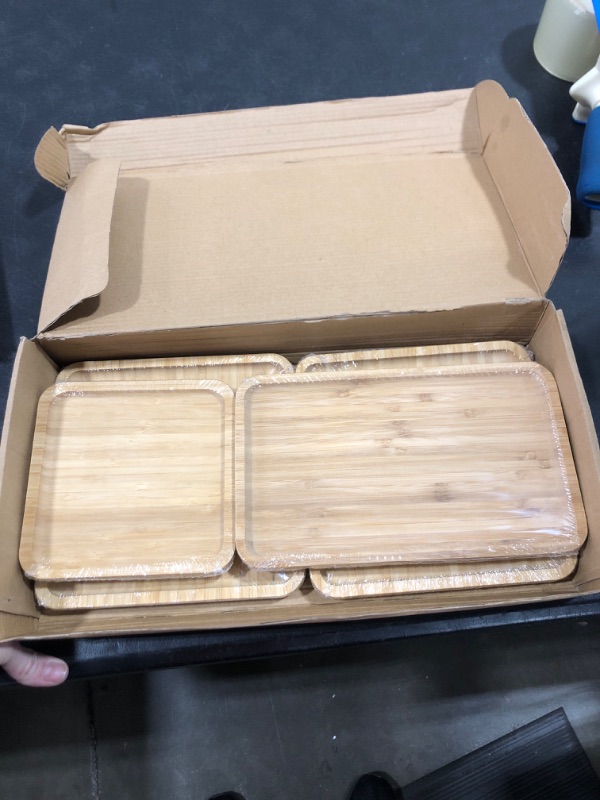 Photo 2 of 4 Packs Handcrafted Bamboo Serving Platters for Home Decor-Perfect Centerpiece Decorationby Home Redefined for All Occasion's Curve Handle+b Square+rectangular+round