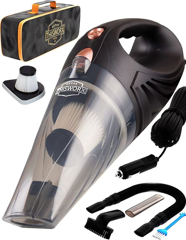 Photo 1 of ThisWorx Car Vacuum Cleaner - Car Accessories - Small 12V High Power Handheld Portable Car Vacuum w/Attachments, 16 Ft Cord & Bag - Detailing Kit Essentials for Travel, RV Camper
