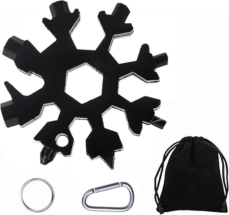 Photo 1 of 18-in-1 snowflake multi-tool, Stainless Steel Snowflakes Standard Multi Tool with Gift Box, Key Ring and Carabiner Clip (Black)