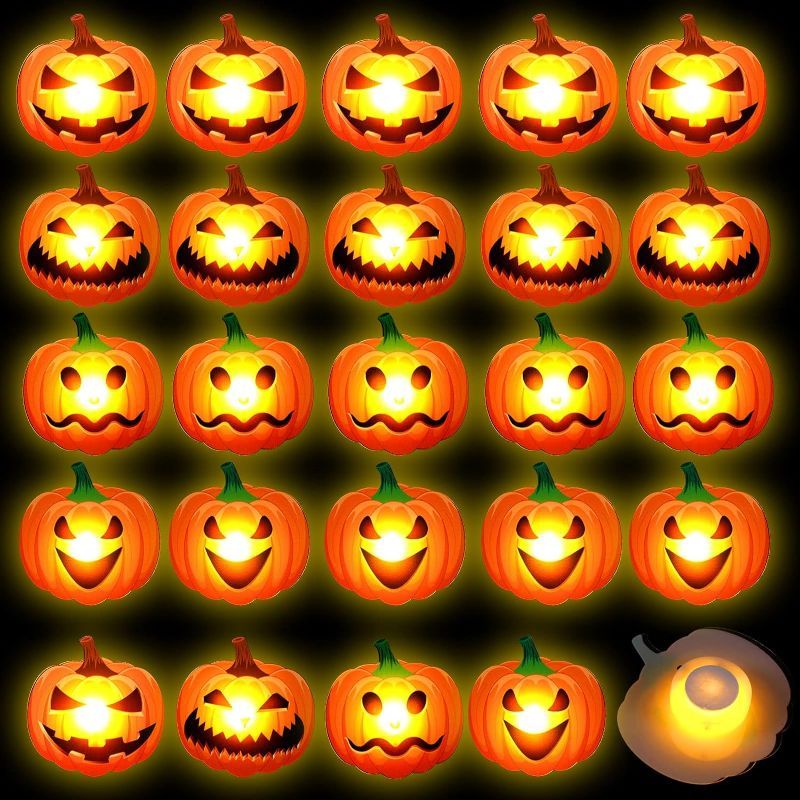 Photo 1 of 24 Pcs Wall Decoration LED Pumpkins Light Sticker Decor, Pumpkins Wall Decoration Light Sticker Glowing Pumpkin Indoor, Pumpkins Light Outdoor for Holiday Party Living Room Garden Backyard