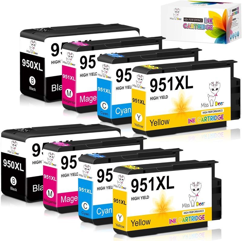 Photo 1 of Miss Deer 950XL 951XL Combo Pack Compatible Ink Cartridges Replacement for HP 950 951XL,Work for HP Officejet Pro 8610 8600 8620 8630 8640 8100 8615 251dw 271dw 276dw(2BK,2C,2M,2Y)