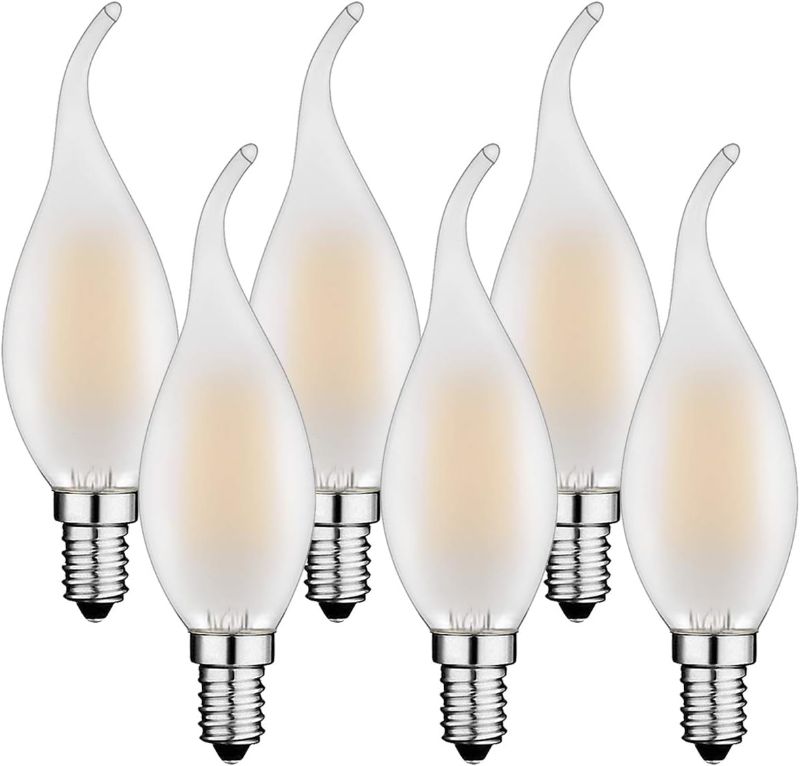 Photo 1 of AIELIT E12 Edison LED Bulb, 2W(25-Watt Equivalent), Soft White 3000K, Frosted Glass, 200 Lumens, CA10 Flame Tip LED Candelabra Light Bulbs Dimmable for Pendant Chandelier Hanging Lamp Home, 6-Pack