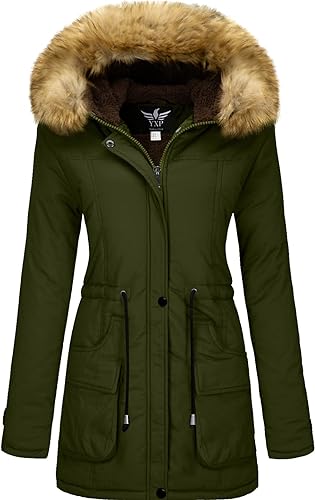 Photo 1 of YXP Women's Winter Thicken Military Parka Jacket Warm Fleece Cotton Coat with Fur Hood LARGE