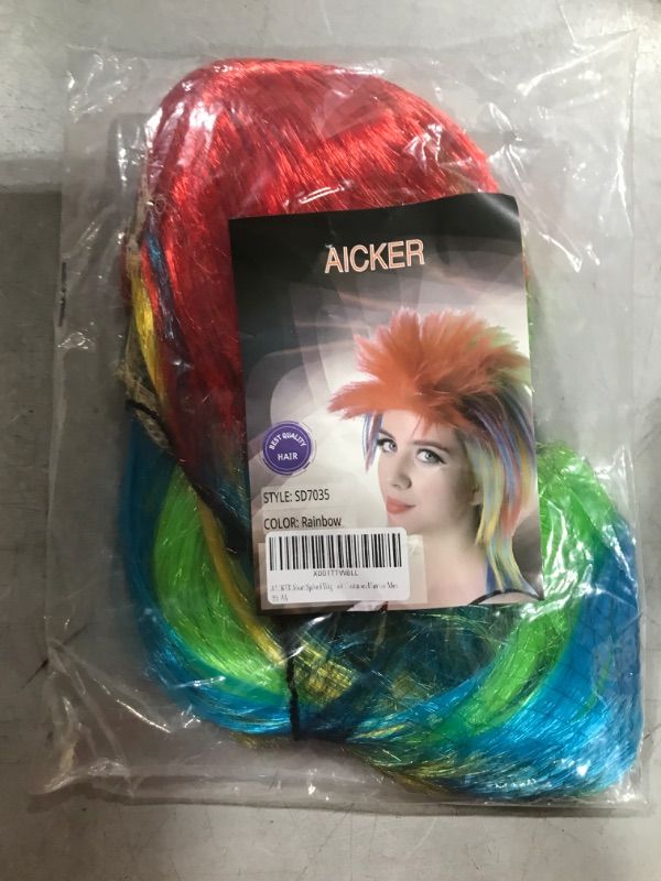 Photo 2 of AICKER Short Spiked Wig Straight Synthetic Colorful Afro Wigs Spiky Mullet for Women Funny Rainbow Rocker Punk Costumes Hair for Men