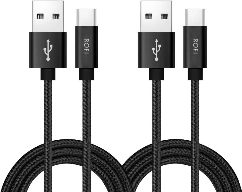 Photo 1 of 2 PACK- USB Type C Cable, [2Pack] 2FT USB C Cable Nylon Braided Fast Charging for Galaxy S10 S9 S8 Plus Note 9 8, Pixel, Moto Z, LG V30 V20 G5, Xperia, Switch and More (Black, 2 FT) 