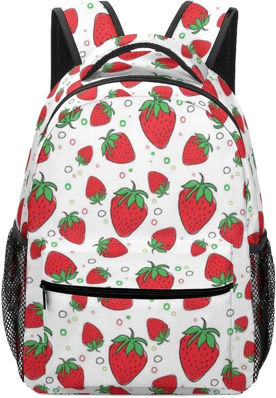 Photo 1 of 17 Inch Strawberry Backpack For Women Men Laptop Bag Travel Hiking Camping Daypack 