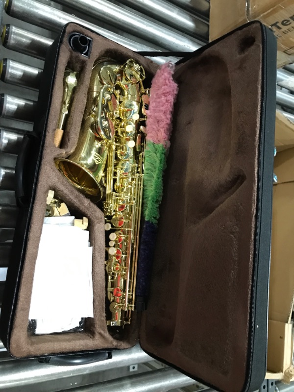 Photo 2 of EASTROCK Alto Saxophone Gold E Flat Sax Full Kit for Students Beginner with Carrying Case,Mouthpiece,Mouthpiece Cushion Pads,Cleaning Cloth&Cleaning Rod,White Gloves,Neck Strap