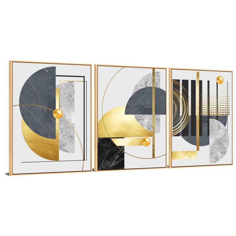 Photo 1 of 3Pcs Large Size Canvas Wall Art, Grey Black and Gold Foil Wall Decor, Nordic Luxury Gold Framed Painting Print, Abstract Geometric Art Poster for Living Room Bedroom Home Hallway Decor 16 * 24 Inch Black Gold 16x24 inch