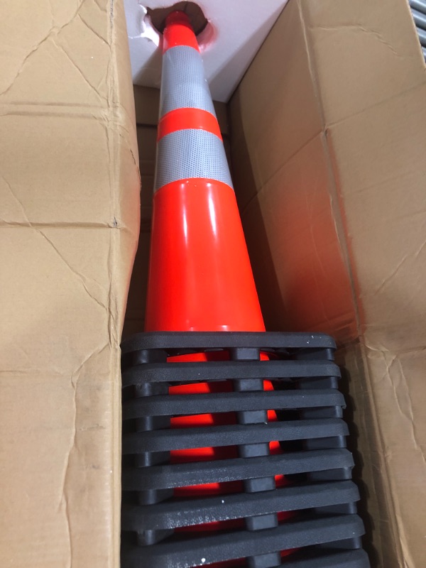 Photo 2 of (8 Cones) BESEA 28” inch Orange PVC Traffic Cones, Black Base Construction Road Parking Cone Structurally Stable Wearproof (28" Height) 01_28"(8 Cones)