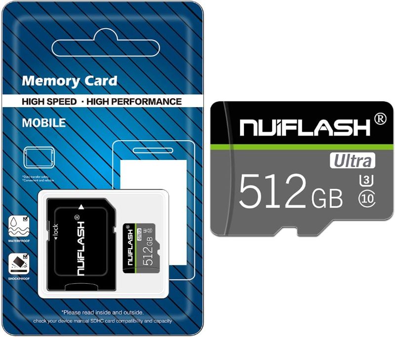 Photo 1 of 512GB Micro SD Card 512GB TF Card with SD Card Adapter, Micro SD 512GB Micro SD Memory Card Class 10 High Speed for Android Smartphone/PC/Camera/GOPRO
