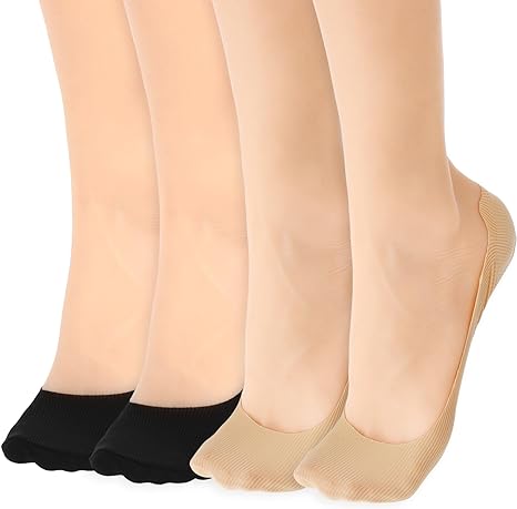 Photo 1 of 4 Pairs No Show Socks Women's Casual Ultra Low Cut Liner Socks Non Slip Hidden Invisible for Flats Boat Summer(black/skincolor)