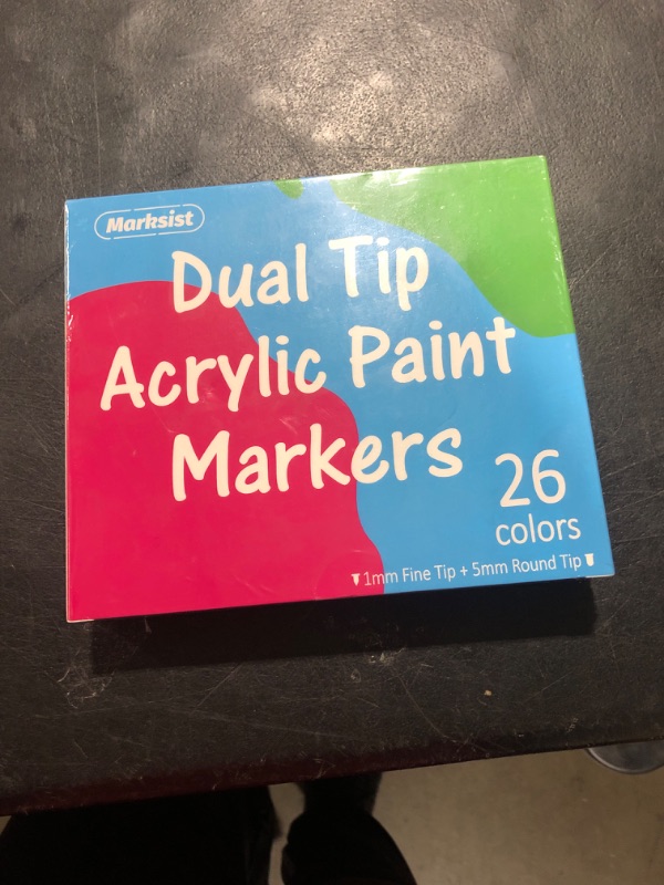 Photo 2 of MARKSIST 26 Colors Acrylic Paint Markers, Dual Tips Acrylic Paint Pens - 1mm Extra Fine Tip & 5mm Medium Tip, Non-toxic Acrylic Marker Pens for Rock, Wood, Paper, Canvas, Arts and Crafts