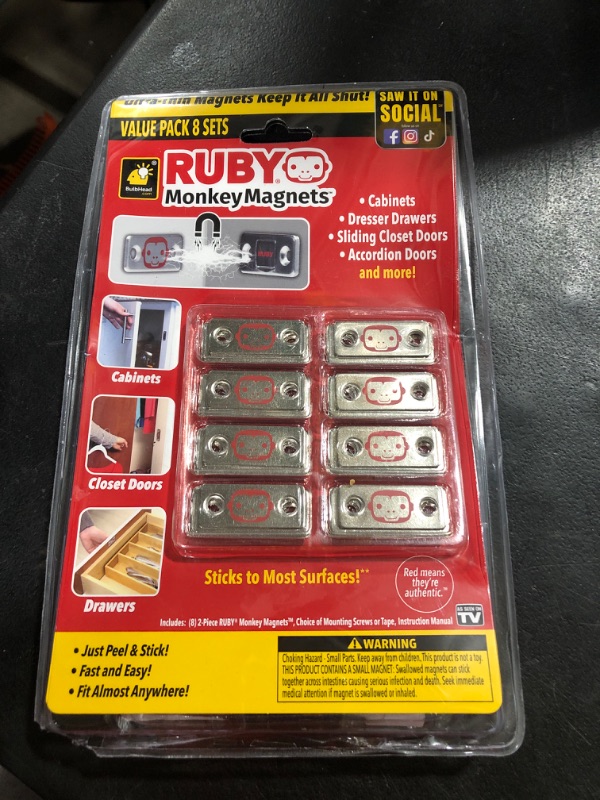 Photo 2 of RUBY Monkey Magnets AS-SEEN-ON-TV, Ultra-Thin Magnetic Plates Keep It All Shut, Fast and Easy Installation, Just Peel & Stick, Slim Design Fits Virtually Anywhere, Cabinets, Drawers & More, 8 Sets