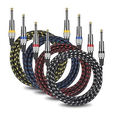 Photo 1 of DREMAKE Guitar Cable Guitar Amp Cord - 1/4 Inch to 1/4 Inch Instrument Cable 4 Pack - Male 6.35mm TS Patch Cable - 20' Multi-Colour Electric Guitar Cord - Mono 6.5mm Quarter Inch Cable for Pro Audio