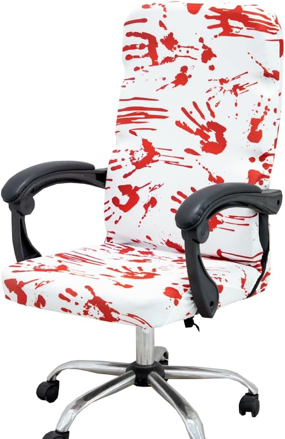 Photo 1 of ACOFRR Halloween Office Chair CoversHorror Bloody Handprints Footprints on White Horror Theme Print Stretchable Slipcover for Modern Simplism Style High Back Boss Chair(No Chair) (Halloween03, L) 