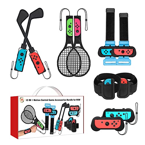 Photo 1 of Hacksya Switch Sports Accessories Bundle,Newest Accessories Kit for Switch Sports Games 2023 : Mario Golf Clubs,Wrist Bands,Soccer Leg Straps,Sword and Tennis Rackets Red)…