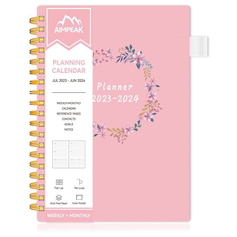 Photo 1 of Planner 2023-2024, Academic Year Planner from Jul.2023-Jun.2024, AIMPEAK 2023-2024 Planner Weekly and Monthly with Tabs, Pocket, Pen Loop, PVC Waterproof Cover, Spiral Binding, Pink(7"x10") Garland Pink New-B5