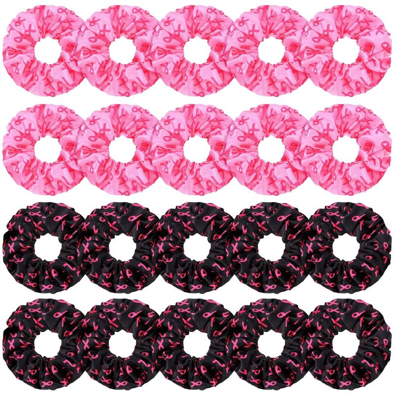 Photo 1 of 20 Pieces Breast Cancer Hair Scrunchies Pink Ribbon Hair Ties Soft Hair Bands Hair Accessories for Women Girls Hair Styling Decoration Breast Cancer Awareness (Pink, Black)
