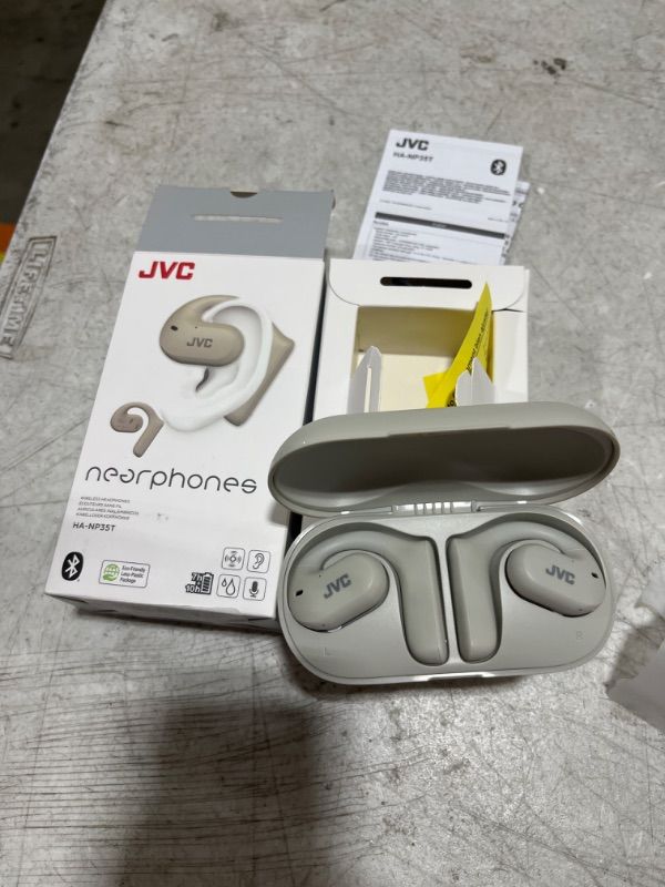 Photo 2 of JVC Nearphones Open Ear True Wireless Headphones with 16mm Large Drivers for Powerful Sound, Single Ear use, and Long Battery Life (up to 17 Hours) - HANP35TW (White) White Open-Ear Open Ear True Wireless