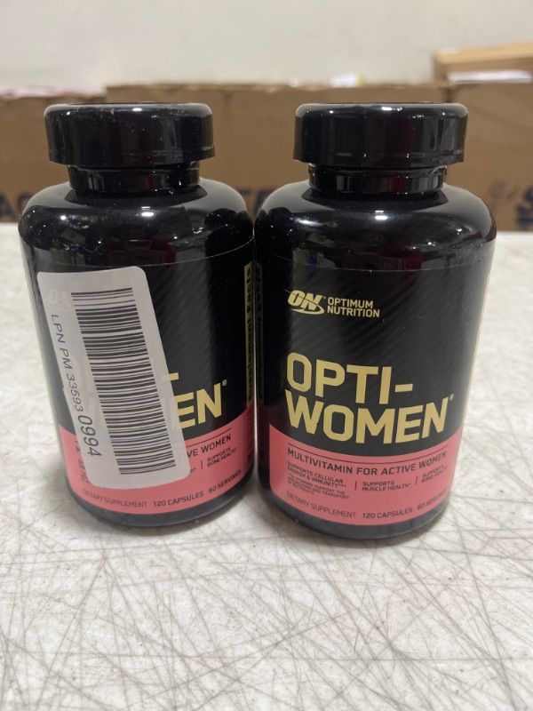 Photo 1 of 2 PACK - EXP - 12 - 2023 -Optimum Nutrition Opti-Women, Vitamin C, Zinc and Vitamin D for Immune Support Womens Daily Multivitamin Supplement with Iron, Capsules, 120 Count 120 Count (Pack of 1)
