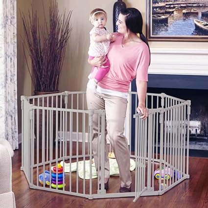 Photo 1 of Toddleroo by North States 3 in 1 Metal Superyard: 199" long extra wide baby gate, barrier or play yard. Hardware or freestanding, 8 panels, 19 sq.ft. enclosure (30" tall, Taupe)
