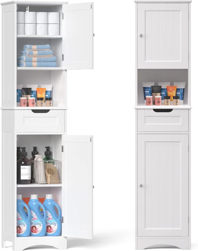 Photo 1 of  Bathroom Storage Cabinet w/ 2 Doors & 1 Drawer, White 11.8"D x 15.8"W x 67"H

