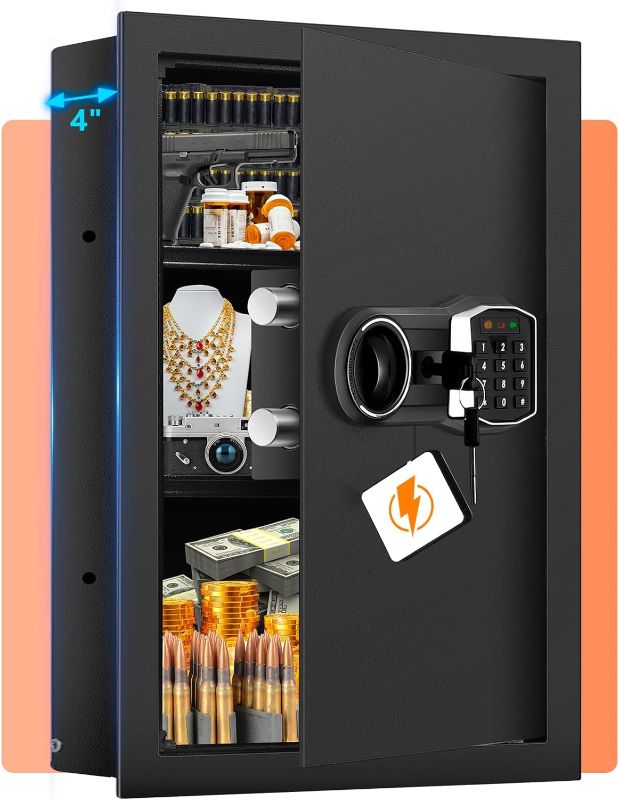 Photo 1 of 25.6" Tall Fireproof Wall Safes Between the Studs 16" Centers, In Wall Safe with Hidden Compartment and Removable Shelf, Security Home Wall Safes for Firearms Money Valuables
