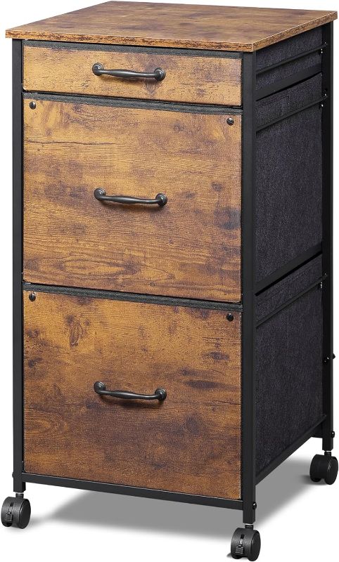 Photo 1 of DEVAISE Mobile File Cabinet, Dresser for Bedroom with 3 Drawers, Printer Stand with Fabric Drawers, Vertical Filing Cabinet fits A4 or Letter Size for Home Office, Rustic Brown Wood Grain Print
