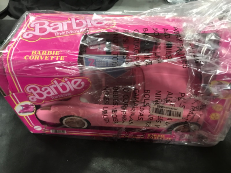 Photo 2 of Hot Wheels RC Barbie Corvette, Battery-Operated Remote-Control Toy Car from Barbie The Movie, Holds 2 Barbie Dolls, Trunk Opens for Storage