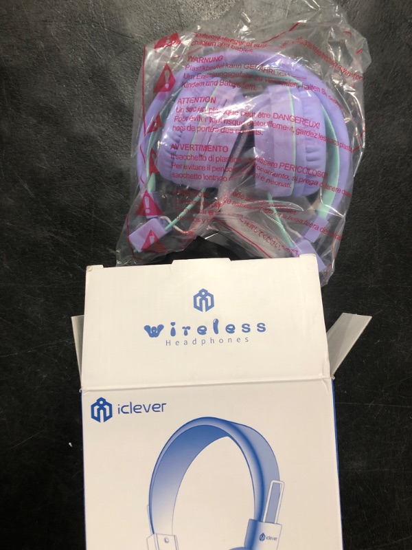 Photo 2 of iClever BTH03 Kids Bluetooth Headphones Safe Volume, Colorful LED Lights, 25H Playtime, Stereo Sound Mic, Bluetooth 5.0, Foldable, On Ear Kids Wireless Headphones for Tablet (Light Purple)