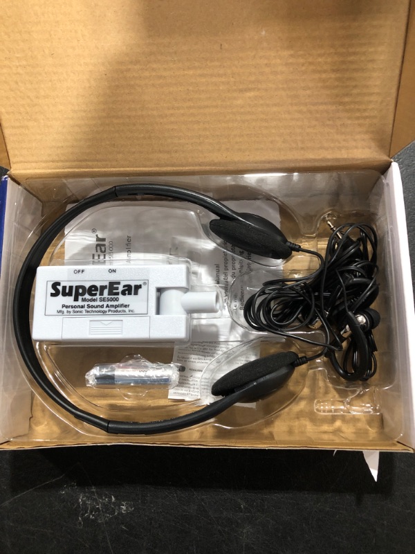 Photo 2 of SuperEar Personal Sound Amplifier Model SE5000 (PSAP), 50dB Gain, Hand Held Pocket Size Audio Amplifier with Headphones, EarBuds, Tactile On/Off Volume Control for Adults, Audiologists, and Seniors