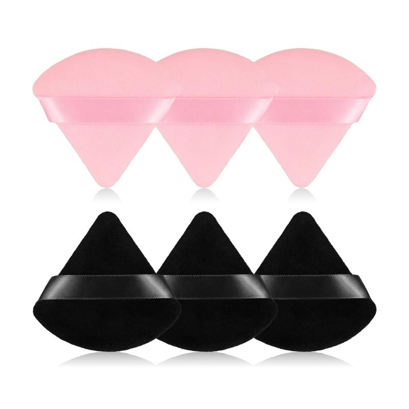 Photo 1 of RAREIUS 6pcs Triangular Powder Puff Face Soft Velour Makeup Puff for Loose Powder Body Powder Makeup Sponge for Contouring Wet Dry Foundation Blender Sponge Beauty Makeup Tool. (Black&Pink)
