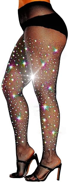 Photo 1 of DancMolly Sparkle Rhinestone Fishnet stockings, 20 Solid Color 3 Styles Women's Glitter Crystal Tights, 1 pair 