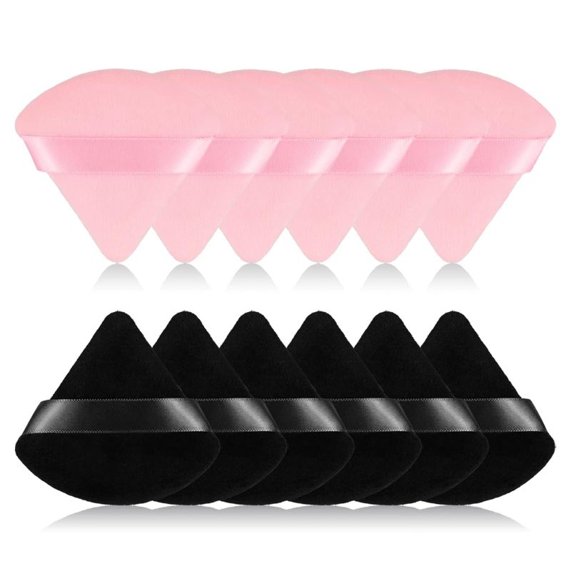 Photo 1 of 12Pcs of Triangular Powder Puff Makeup Sponges, Made of Super-soft Velvet, Designed for Contouring, Eye, and Corner, Beauty Blender Foundation Mixing Container. (Black & Pink)
x2