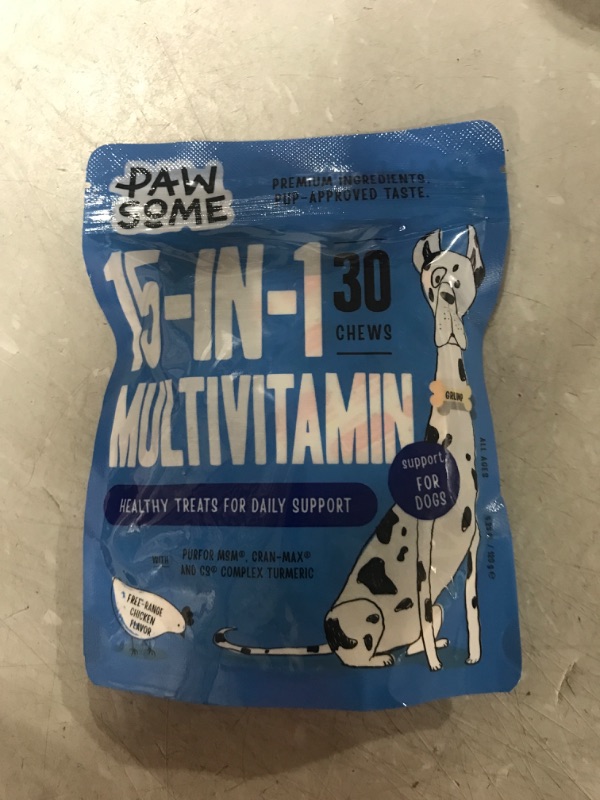 Photo 2 of 15-in-1 Dog Multivitamin - Dog Vitamins Supplements w/MSM, Turmeric & Chondroitin to Support Immune System & Joints - Chicken Flavor - 30 Chews of Dog Supplements & Vitamins 30 Count (Pack of 1) EXP 12/2023