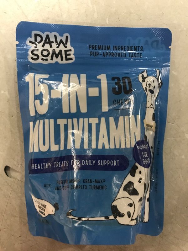 Photo 2 of 15-in-1 Dog Multivitamin - Dog Vitamins Supplements w/MSM, Turmeric & Chondroitin to Support Immune System & Joints - Chicken Flavor - 30 Chews of Dog Supplements & Vitamins 30 Count (Pack of 1) EXP 12/2023