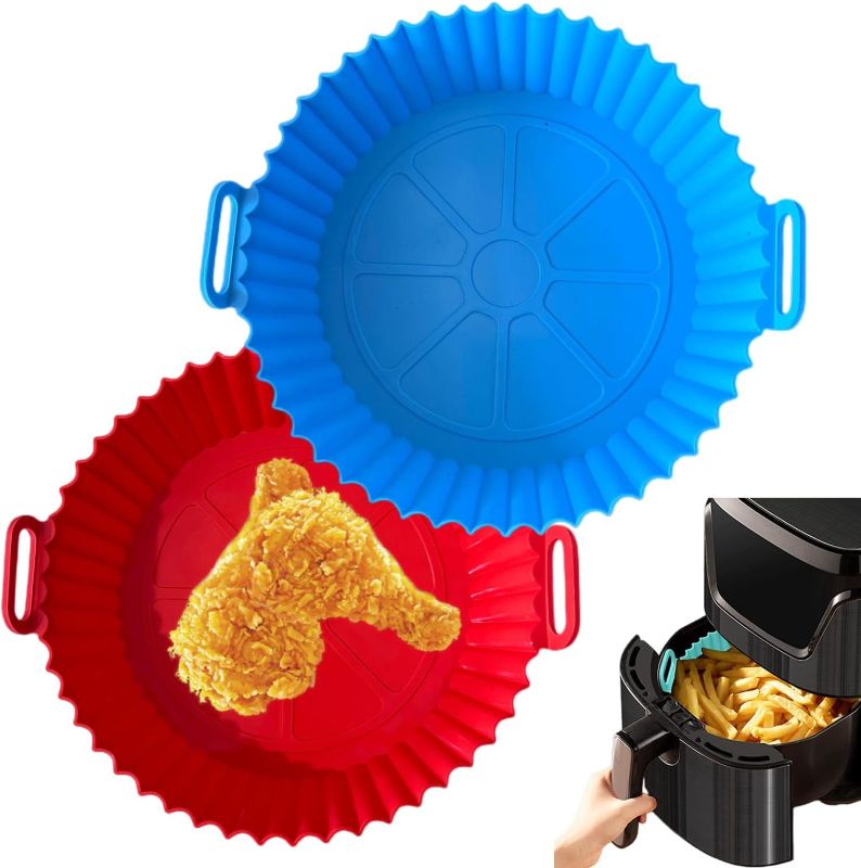 Photo 1 of 2-Pack Air Fryer Silicone Liners Pot for 3 to 5 QT, Air Fryer Silicone Basket Bowl, Reusable Baking Tray Oven Accessories (Top 8in, Bottom 6.75in,Red and Blue)
