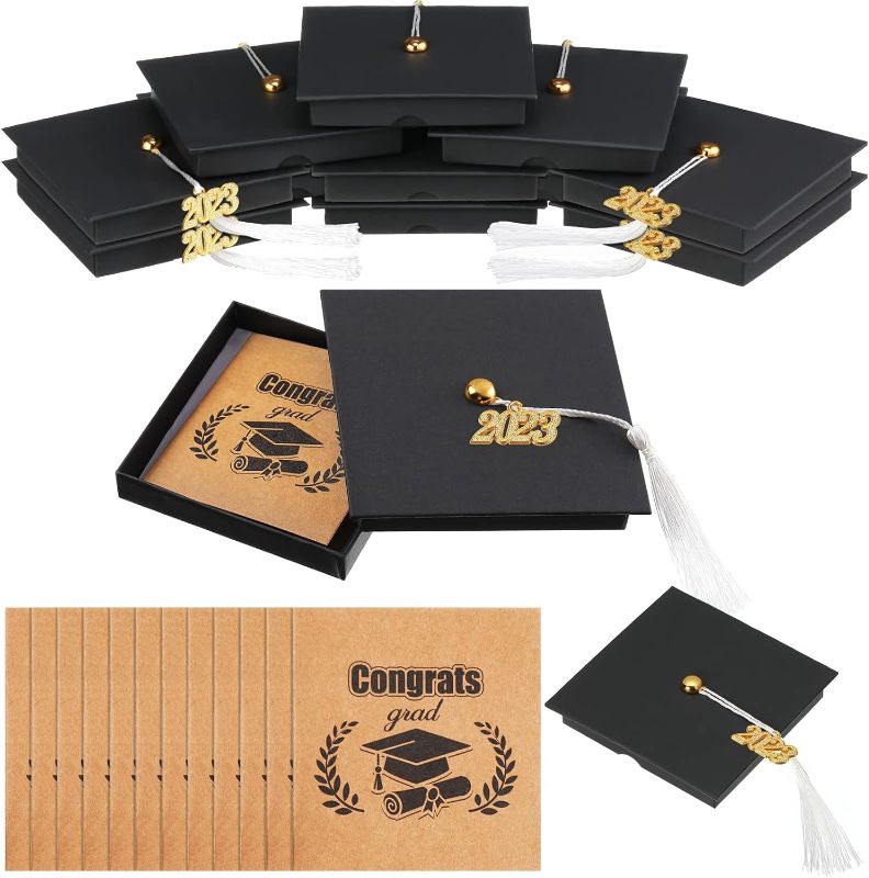 Photo 1 of Wettarn 24 Pack 2023 Graduation Gifts Card Box, 12 Pcs Graduation Cap Box and 12 Graduation Cards Grad Cap Box with Tassel for College High School Ceremony Party Bracelet Jewelry Congrats Decoration 