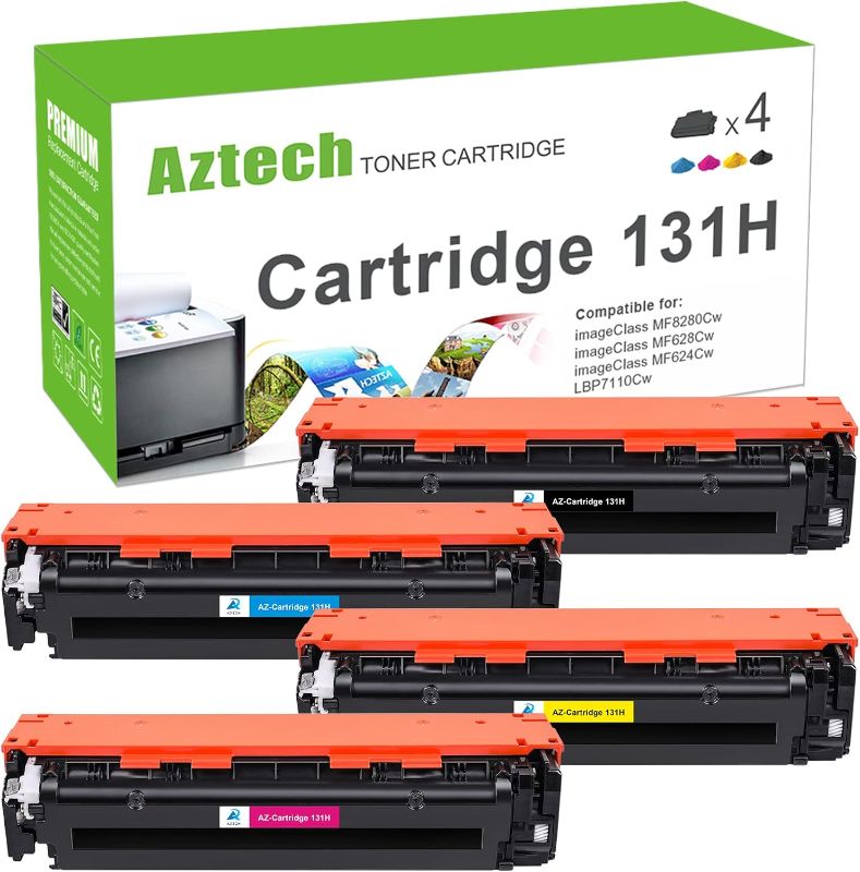 Photo 1 of Aztech Compatible Toner Cartridge Replacement for Canon 131 131H CRG131 CRG-131 Toner Cartridge ImageClass MF8280Cw MF624Cw MF628Cw LBP7110Cw Printer Ink (Black, Cyan, Magenta, Yellow, 4-Pack) 