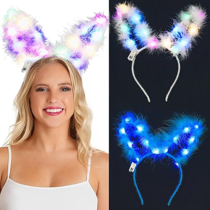 Photo 1 of EARENT Light Up Bunny Ears Headbands Led Glow Rabbit Ears Hair Band Halloween Party Headpieces Luminous Rave Costume Hair Accessories for Women(Pack of 2)
