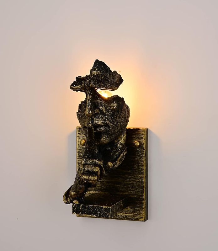 Photo 1 of AntsDS Retro Decor Wall Sconce with Thinker Statue Face, Bronze Wall Light fixturs,Sculptures Vanity Lights for Bathroom,Living Room, Bedroom, Hallway